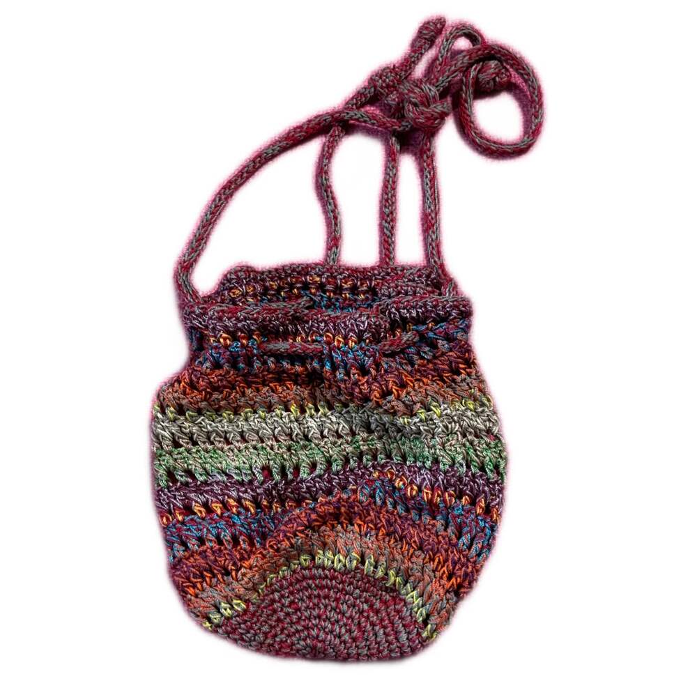 Mudd Crocheted Drawstring Pouch Bag, Multicolored Yarn, One Size